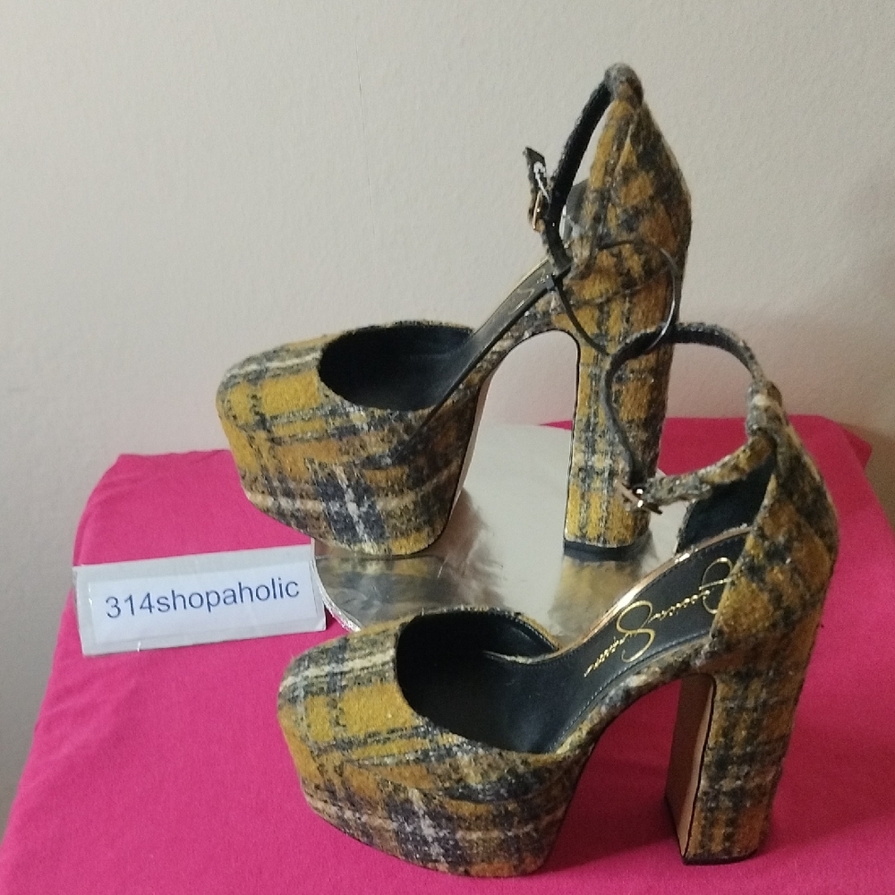 Jessica Simpson Yellow Plaid Platform Heels
